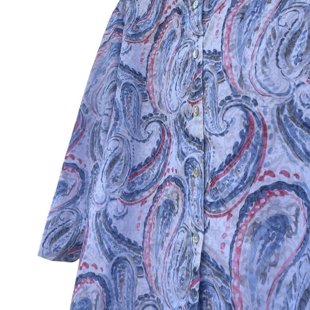 Alfred Dunner Blue Pink Paisley Button Front Blouse Women's XL Roll Tab Shirt - Picture 13 of 16